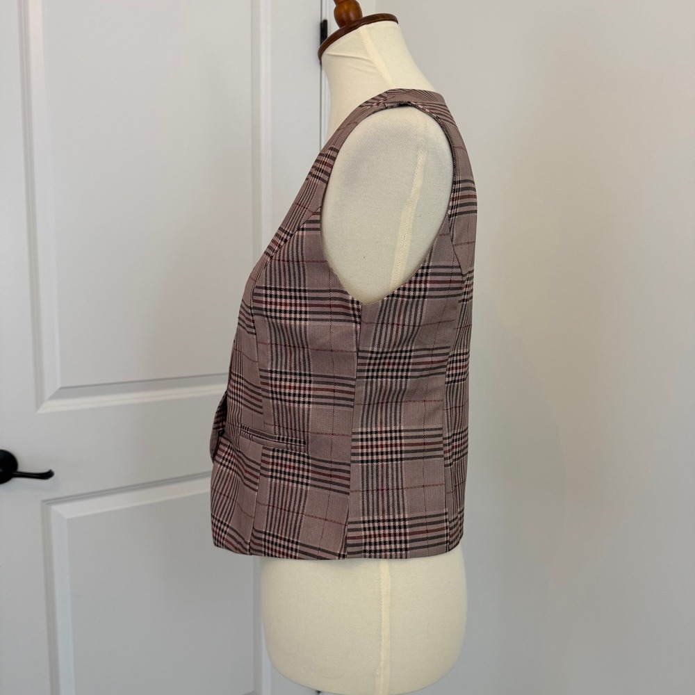 Plaid V Neck Sleeveless Vest Blazer Tailored Fit Women's Size S Academia - Picture 2 of 8